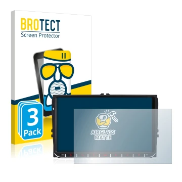 Vorderseite einer Produktverpackung mit dem Markenlogo BROTECT. Daneben ist das Gerät M.I.C. AV9V2 mit dem zugehörigen Display