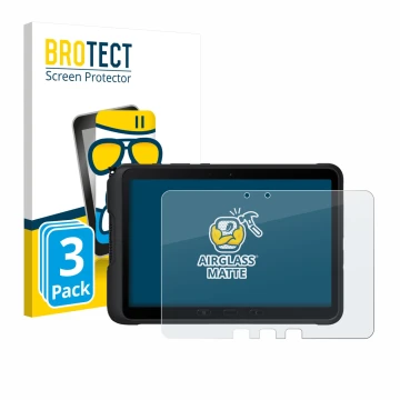 Vorderseite einer Produktverpackung mit dem Markenlogo BROTECT. Daneben ist das Gerät Samsung Galaxy Tab Active 4 Pro mit dem 
