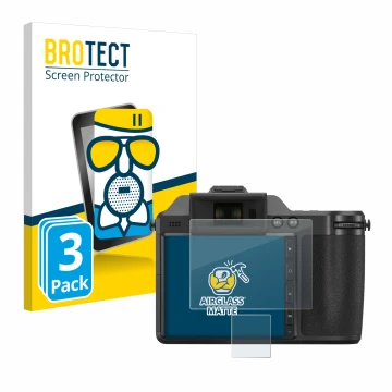 Vorderseite einer Produktverpackung mit dem Markenlogo BROTECT. Daneben ist das Gerät Fujifilm X-H2 mit dem zugehörigen Displa