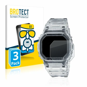 Vorderseite einer Produktverpackung mit dem Markenlogo BROTECT. Daneben ist das Gerät Casio G-Shock DW-5600SKE-7 mit dem zugeh