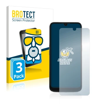 Vorderseite einer Produktverpackung mit dem Markenlogo BROTECT. Daneben ist das Gerät Doro 8100 PLUS mit dem zugehörigen Displ