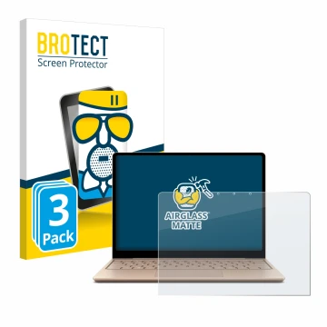 Vorderseite einer Produktverpackung mit dem Markenlogo BROTECT. Daneben ist das Gerät Microsoft Surface Laptop Go 2 Business 1