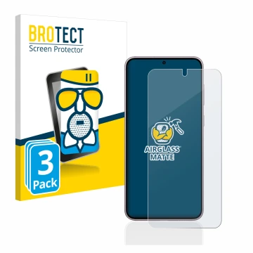 Vorderseite einer Produktverpackung mit dem Markenlogo BROTECT. Daneben ist das Gerät Samsung Galaxy S23 mit dem zugehörigen D