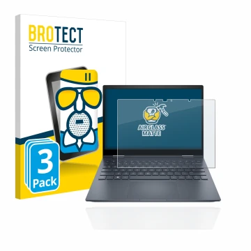 Vorderseite einer Produktverpackung mit dem Markenlogo BROTECT. Daneben ist das Gerät HP Envy x360 13-bfxxx mit dem zugehörige