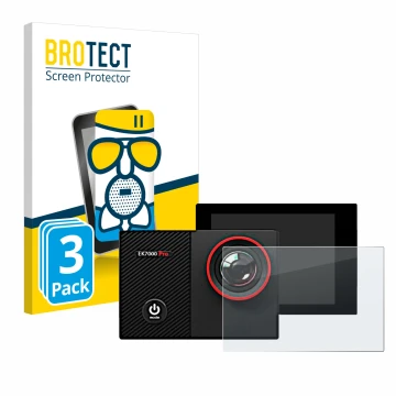Vorderseite einer Produktverpackung mit dem Markenlogo BROTECT. Daneben ist das Gerät Akaso EK7000 Pro mit dem zugehörigen Dis