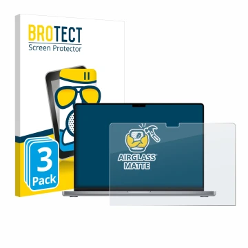 Vorderseite einer Produktverpackung mit dem Markenlogo BROTECT. Daneben ist das Gerät Apple MacBook Pro 16