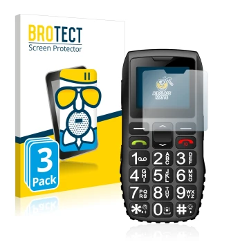 Vorderseite einer Produktverpackung mit dem Markenlogo BROTECT. Daneben ist das Gerät artfone C1 + mit dem zugehörigen Display