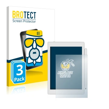 Vorderseite einer Produktverpackung mit dem Markenlogo BROTECT. Daneben ist das Gerät Boox Nova Air 2 mit dem zugehörigen Disp