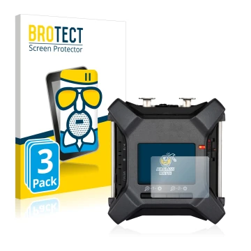 Vorderseite einer Produktverpackung mit dem Markenlogo BROTECT. Daneben ist das Gerät Zoom F3 field recorder mit dem zugehörig