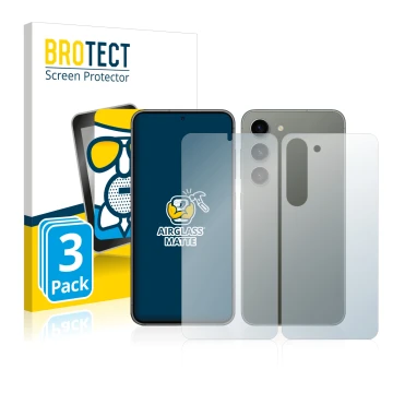 Vorderseite einer Produktverpackung mit dem Markenlogo BROTECT. Daneben ist das Gerät Samsung Galaxy S23 Plus (Display+Rücksei