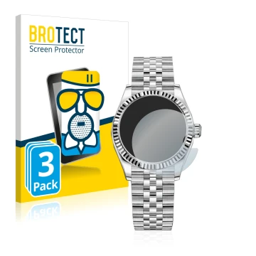 Vorderseite einer Produktverpackung mit dem Markenlogo BROTECT. Daneben ist das Gerät Rolex Datejust 31 mit dem zugehörigen Di