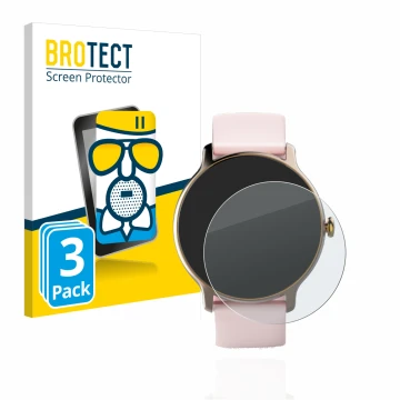 Vorderseite einer Produktverpackung mit dem Markenlogo BROTECT. Daneben ist das Gerät Hama Fit Watch 4910 mit dem zugehörigen 