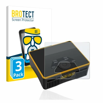 Vorderseite einer Produktverpackung mit dem Markenlogo BROTECT. Daneben ist das Gerät Junsi iCharger DX6 mit dem zugehörigen D