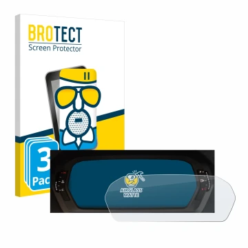 Vorderseite einer Produktverpackung mit dem Markenlogo BROTECT. Daneben ist das Gerät Audi A3 2023 Virtual cockpit Plus mit de