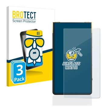 Vorderseite einer Produktverpackung mit dem Markenlogo BROTECT. Daneben ist das Gerät Sony Walkman NW-ZX707 mit dem zugehörige