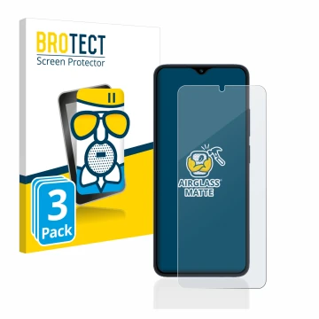 Vorderseite einer Produktverpackung mit dem Markenlogo BROTECT. Daneben ist das Gerät Xiaomi Redmi 12C mit dem zugehörigen Dis