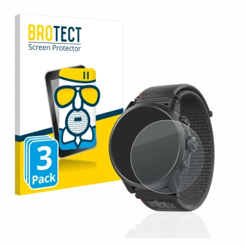 Vorderseite einer Produktverpackung mit dem Markenlogo BROTECT. Daneben ist das Gerät Coros Apex 2 mit dem zugehörigen Display