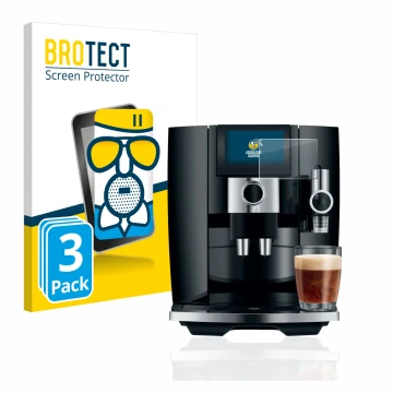 Vorderseite einer Produktverpackung mit dem Markenlogo BROTECT. Daneben ist das Gerät Jura J8 mit dem zugehörigen Displayschut