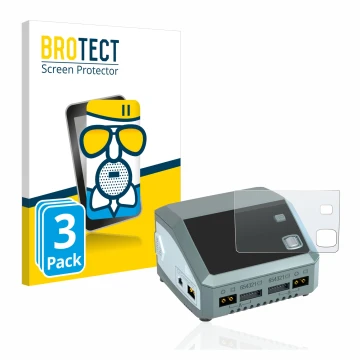 Vorderseite einer Produktverpackung mit dem Markenlogo BROTECT. Daneben ist das Gerät SkyRc D200 neo mit dem zugehörigen Displ