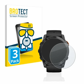 Vorderseite einer Produktverpackung mit dem Markenlogo BROTECT. Daneben ist das Gerät Garmin Fenix 7X Pro Solar (51 mm) mit de