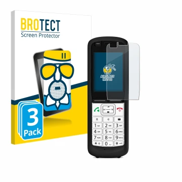 Vorderseite einer Produktverpackung mit dem Markenlogo BROTECT. Daneben ist das Gerät Unify OpenScape DECT Phone R6 mit dem zu