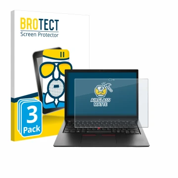 Vorderseite einer Produktverpackung mit dem Markenlogo BROTECT. Daneben ist das Gerät Lenovo ThinkPad L13 Yoga Gen 4 mit dem z