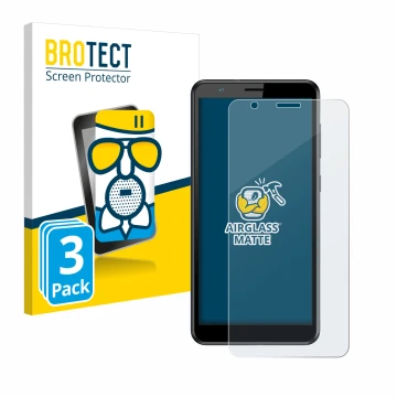 Vorderseite einer Produktverpackung mit dem Markenlogo BROTECT. Daneben ist das Gerät ZTE Blade A31 mit dem zugehörigen Displa