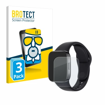 Vorderseite einer Produktverpackung mit dem Markenlogo BROTECT. Daneben ist das Gerät Xiaomi Redmi Watch 3 mit dem zugehörigen