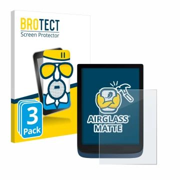 Vorderseite einer Produktverpackung mit dem Markenlogo BROTECT. Daneben ist das Gerät Vivlio InkPad 3 mit dem zugehörigen Disp