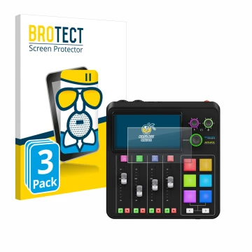 Vorderseite einer Produktverpackung mit dem Markenlogo BROTECT. Daneben ist das Gerät Rode Rodecaster Duo mit dem zugehörigen 