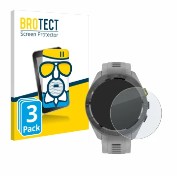 Vorderseite einer Produktverpackung mit dem Markenlogo BROTECT. Daneben ist das Gerät Garmin Approach S70 (42 mm) mit dem zuge