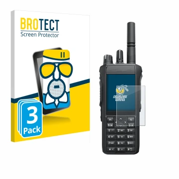 Vorderseite einer Produktverpackung mit dem Markenlogo BROTECT. Daneben ist das Gerät Motorola Mototrbo R7 mit dem zugehörigen