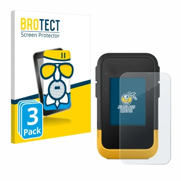 Vorderseite einer Produktverpackung mit dem Markenlogo BROTECT. Daneben ist das Gerät Garmin eTrex SE mit dem zugehörigen Disp