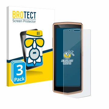 Vorderseite einer Produktverpackung mit dem Markenlogo BROTECT. Daneben ist das Gerät Cubot Pocket 3 mit dem zugehörigen Displ