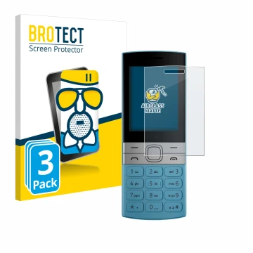 Vorderseite einer Produktverpackung mit dem Markenlogo BROTECT. Daneben ist das Gerät Nokia 150 (2023) mit dem zugehörigen Dis