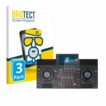 Vorderseite einer Produktverpackung mit dem Markenlogo BROTECT. Daneben ist das Gerät Denon DJ SC LIVE 4 mit dem zugehörigen D