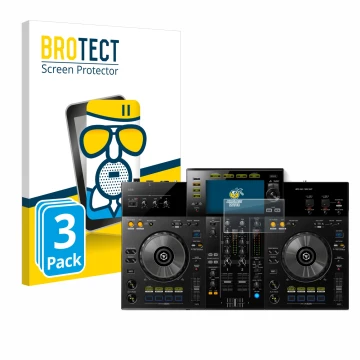 Vorderseite einer Produktverpackung mit dem Markenlogo BROTECT. Daneben ist das Gerät Pioneer XDJ -RR mit dem zugehörigen Disp