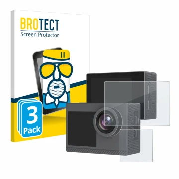 Vorderseite einer Produktverpackung mit dem Markenlogo BROTECT. Daneben ist das Gerät Akaso Brave 4 Pro mit dem zugehörigen Di