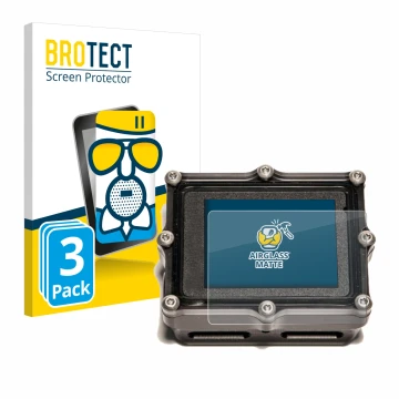 Vorderseite einer Produktverpackung mit dem Markenlogo BROTECT. Daneben ist das Gerät Shearwater Petrel 2 dive computer mit de