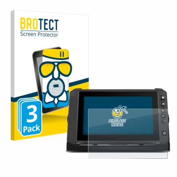 Vorderseite einer Produktverpackung mit dem Markenlogo BROTECT. Daneben ist das Gerät Lowrance Elite FS 9 mit dem zugehörigen 