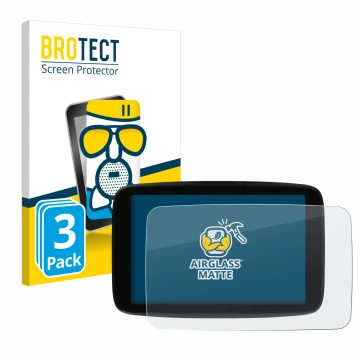 Vorderseite einer Produktverpackung mit dem Markenlogo BROTECT. Daneben ist das Gerät TomTom GO Superior 7