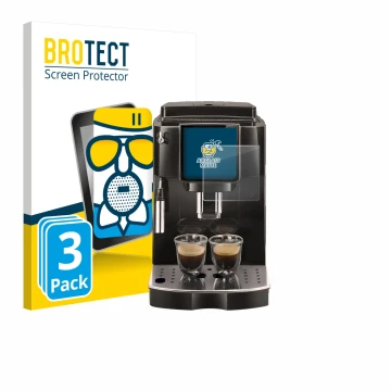 Vorderseite einer Produktverpackung mit dem Markenlogo BROTECT. Daneben ist das Gerät DeLonghi Magnifica Start ECAM222.60 mit 