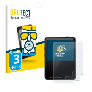 Vorderseite einer Produktverpackung mit dem Markenlogo BROTECT. Daneben ist das Gerät HifiWalker H2 touch mit dem zugehörigen 