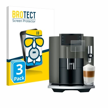 Vorderseite einer Produktverpackung mit dem Markenlogo BROTECT. Daneben ist das Gerät Jura E8 (EC) mit dem zugehörigen Display