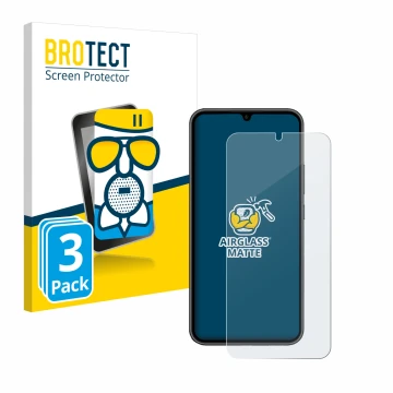 Vorderseite einer Produktverpackung mit dem Markenlogo BROTECT. Daneben ist das Gerät Samsung Galaxy A34 5G Enterprise Edition