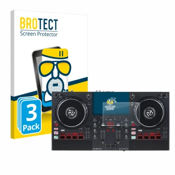 Vorderseite einer Produktverpackung mit dem Markenlogo BROTECT. Daneben ist das Gerät Numark Mixstream Pro+ mit dem zugehörige