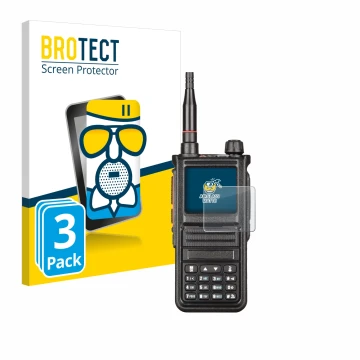 Vorderseite einer Produktverpackung mit dem Markenlogo BROTECT. Daneben ist das Gerät Radtel RT-470X mit dem zugehörigen Displ