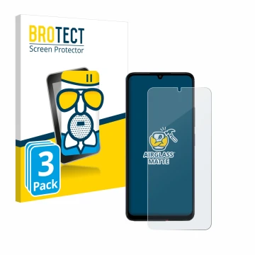 Vorderseite einer Produktverpackung mit dem Markenlogo BROTECT. Daneben ist das Gerät Xiaomi Poco C65 mit dem zugehörigen Disp