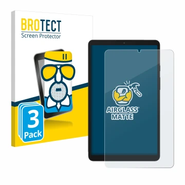 Vorderseite einer Produktverpackung mit dem Markenlogo BROTECT. Daneben ist das Gerät Samsung Galaxy Tab A9 LTE mit dem zugehö