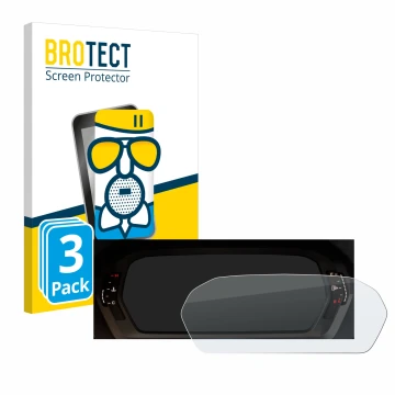 Vorderseite einer Produktverpackung mit dem Markenlogo BROTECT. Daneben ist das Gerät Audi A3 2023 Virtual cockpit mit dem zug